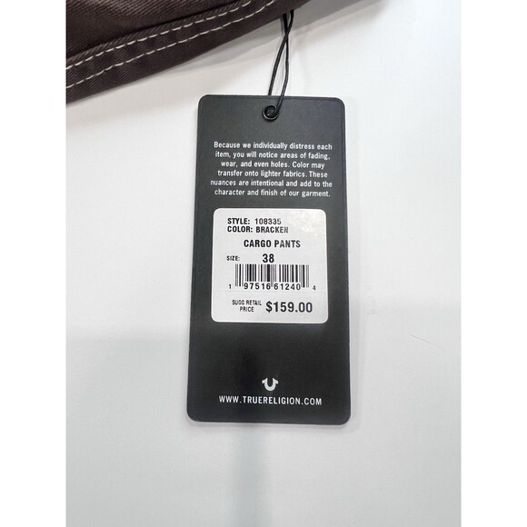 True Religion Jeans Men's Bracken Brown Baggy Cargo Pants Size 38 Y2K 2000‎ NWT - Picture 5 of 10